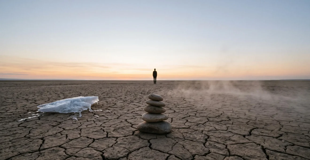 Photographie symbolique représentant l'intersection entre crise climatique, inégalités sociales et risque pandémique à l'échelle mondiale